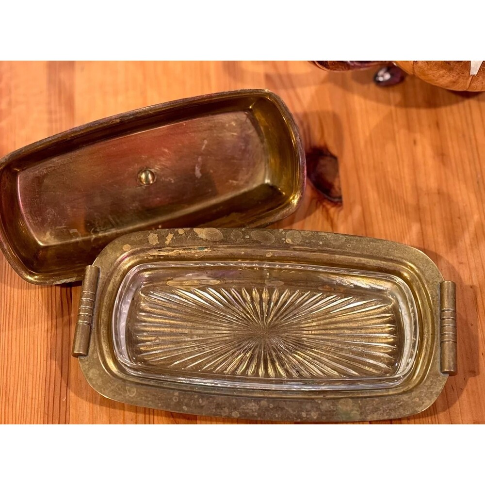 Tommi Parzinger Dorlyn Silversmiths vintage MCM lacquered brass butter dish rare